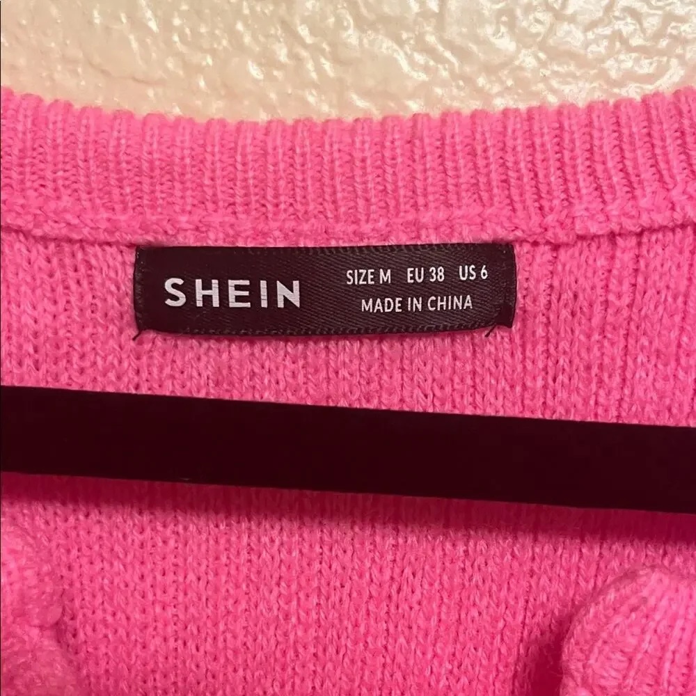 SHEIN V-Neck Cropped Pink Sweater for Women